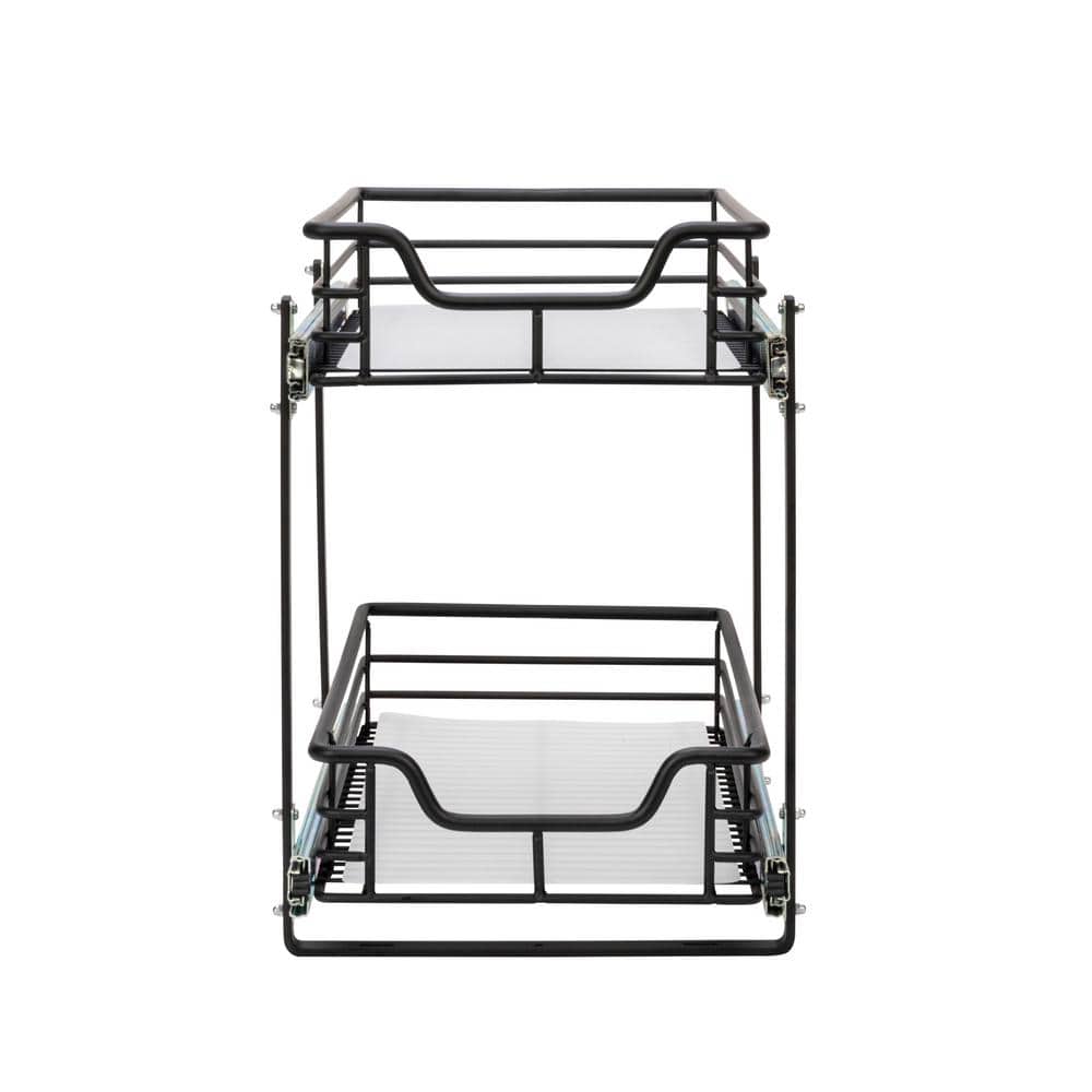 Black Dual-Slide Steel 2-Tier Pull-Out Storage Organizer
