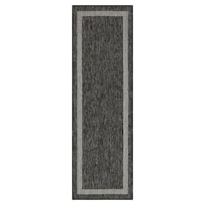 Azelia Black and Ivory 2 ft. x 8 ft. Indoor/Outdoor Area Rug