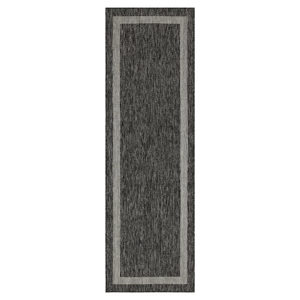 PLAYA RUG Azelia Black and Ivory 2 ft. x 8 ft. Indoor/Outdoor Area Rug