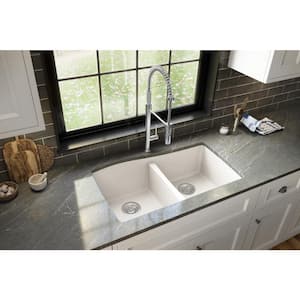 Undermount Quartz Composite 33 in. 50/50 Double Bowl Kitchen Sink in White