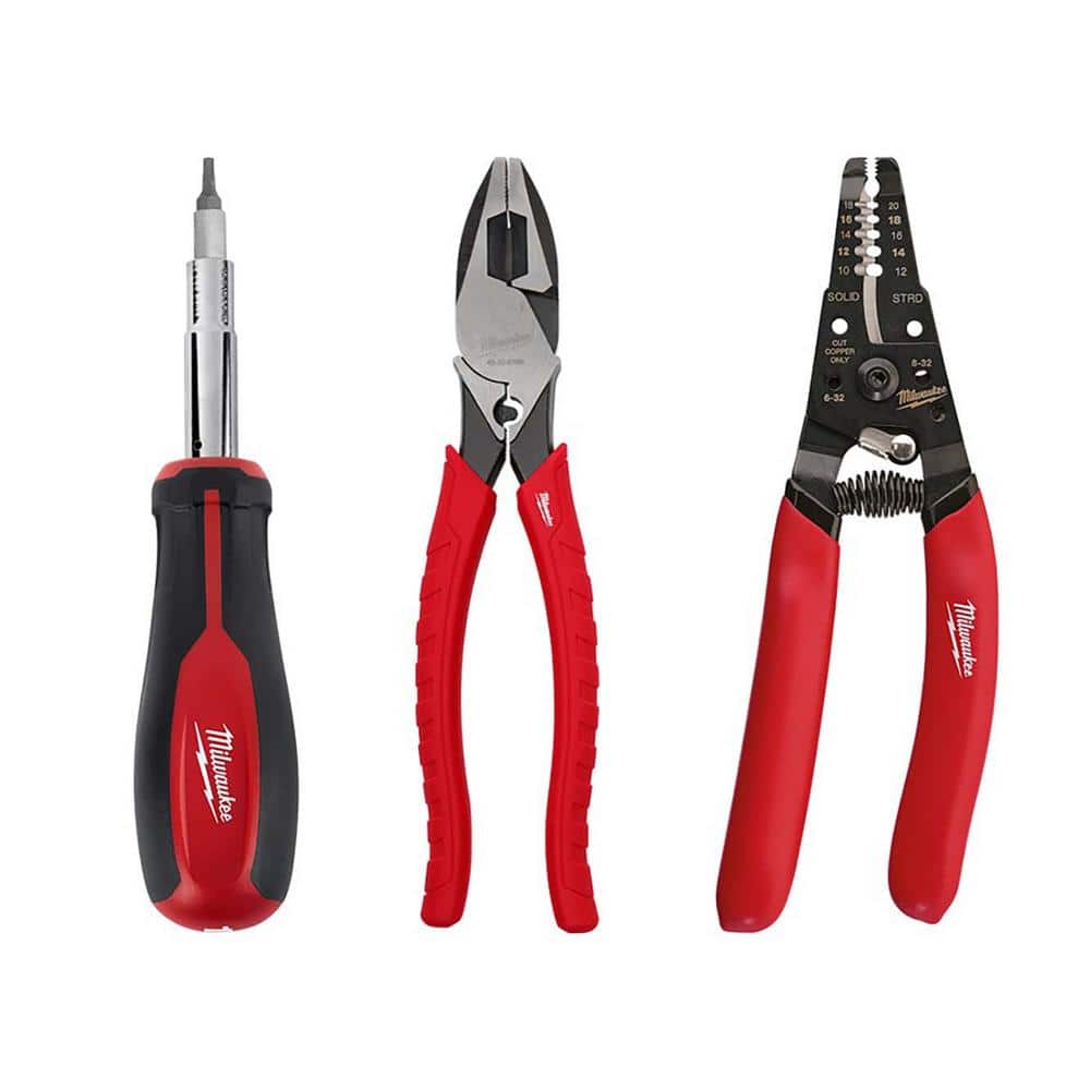 Electrician's Screwdriver, Lineman's Plier & Wire Stripper Hand Tool Kit (3-Piece)