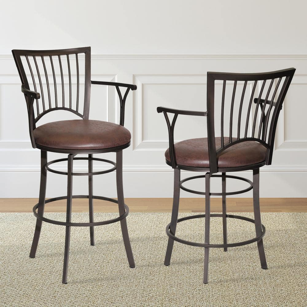 Transitional Coach Brown Leather Swivel Chair with Metal Frame