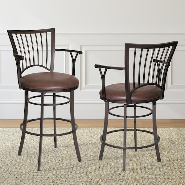 Bayview 24 in. Gunmetal Steel Counter Stool with Swivel Base and Coach Brown Microfiber Seat