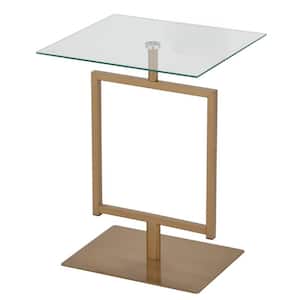 SignatureHome 16 in. W Gold Finish Material Metal Top Glass Molein Side Table - (Dimensions: 16"W x 18"L x 24" H)