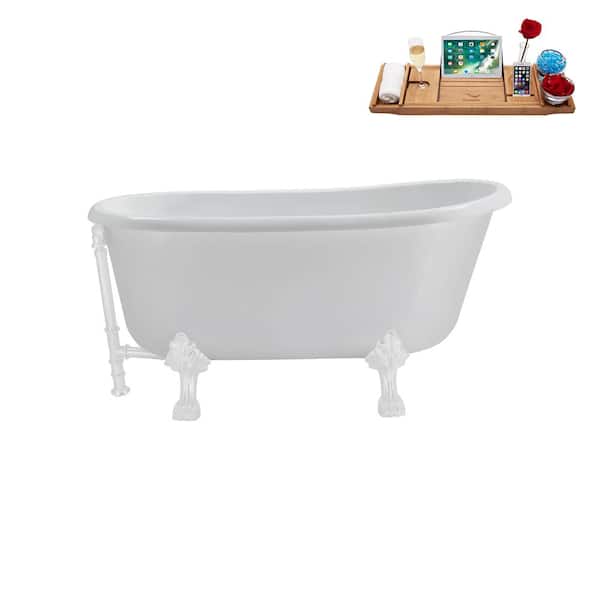 Streamline 63 in. Acrylic Clawfoot Non-Whirlpool Bathtub in Glossy White with Glossy White Drain and Glossy White Clawfeet