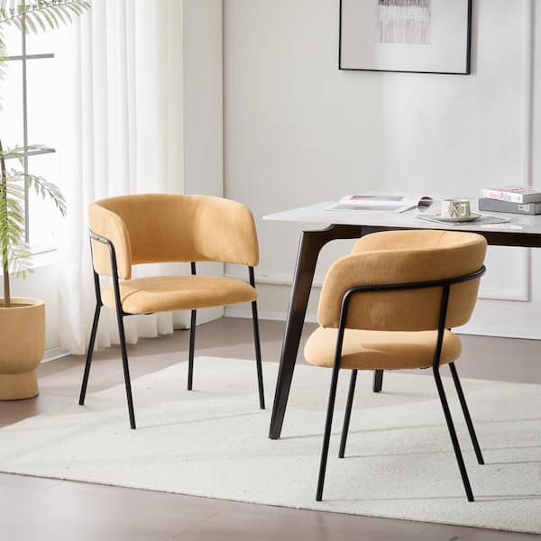 CHRISTOPHER KNIGHT HOME Nest Modern Upholstered Dining Chairs, Metal Frame, Yellow + Black, Set of 2
