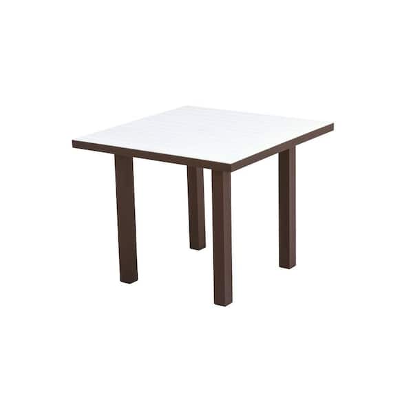 POLYWOOD Euro Textured Bronze 36 in. Square Plastic Outdoor Patio Dining Table with White Top