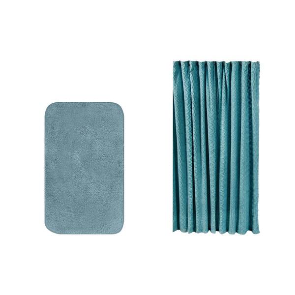 Better Trends Solid cut Pile Bath Rug 20 in. x 30 in. and Shower Curtain 72 in. x 72 in. Color Aqua