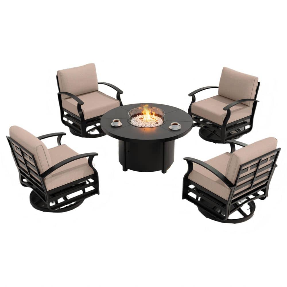 4-Seat Aluminum Patio Conversation Set with 40,000 BTU Fire Pit Table, White Pumice, Swivel Rocking Chair, Khaki Cushion price history on PriceWatchPro