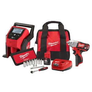 M12 12V Lithium-Ion Cordless 3/8 in. Impact Wrench and Inflator Combo Kit with 3/8 in. Drive Metric Socket Set