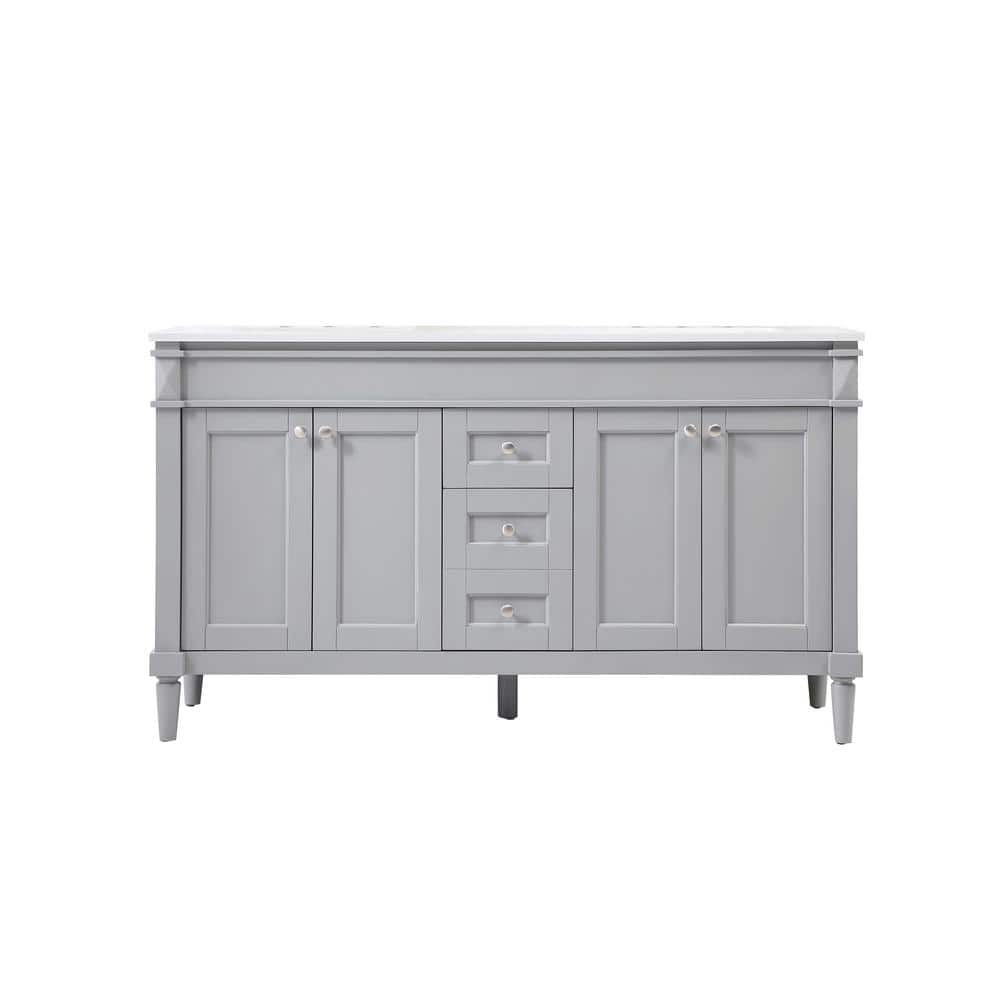 Simply Living 60 in. W x 21 in. D x 35 in. H Bath Vanity in Grey with Ivory