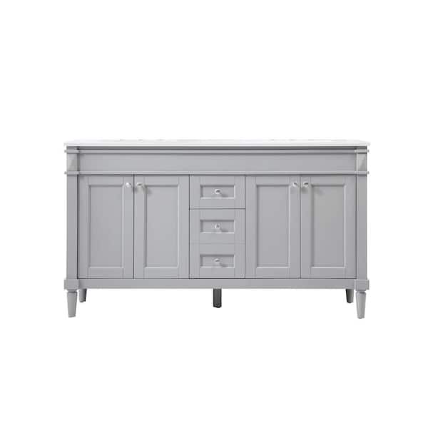 Unbranded Simply Living 60 in. W x 21 in. D x 35 in. H Bath Vanity in Grey with Ivory White Engineered Marble Top