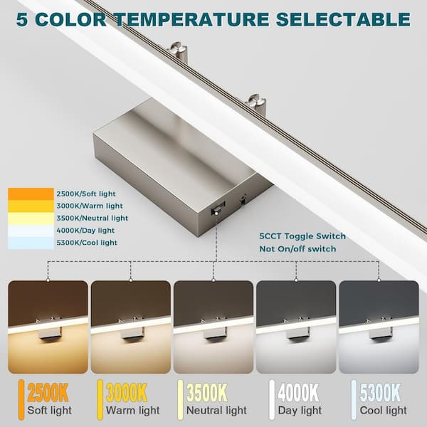 31.7 in. 1 Light Nickel LED Bathroom Vanity Light Bar with 5-CCT Adjustable Switch Acrylic Lampshade
