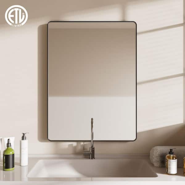 VINRAGE 20 in. W x 30 in. H Bath Mirrors Rectangular Black Framed Wall Mount Bathroom Vanity Mirror in Black