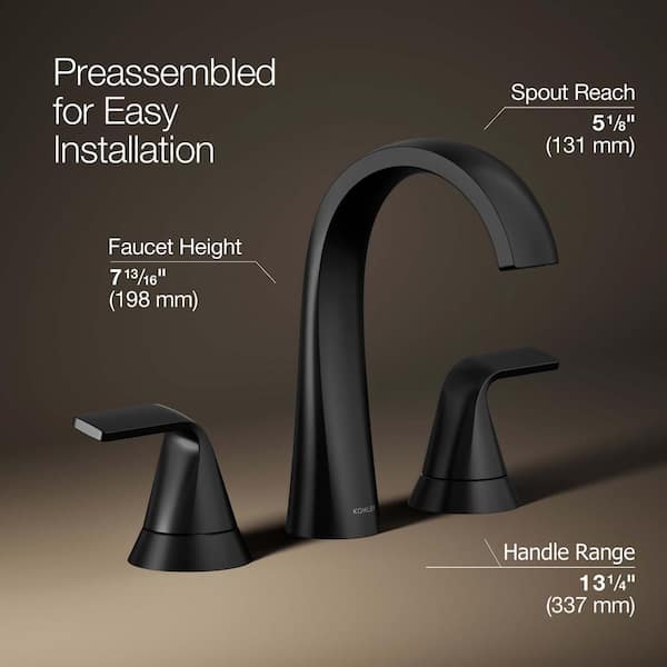 KOHLER Cursiva 8 in. Widespread 2-Handle Bathroom Faucet in Matte Black