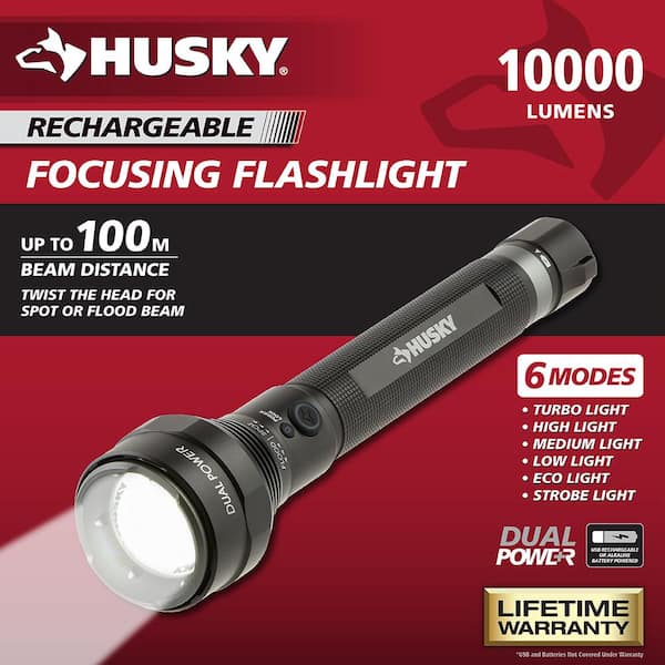 10000 Lumens Dual Power Focusing Aluminum Rechargeable Flashlight