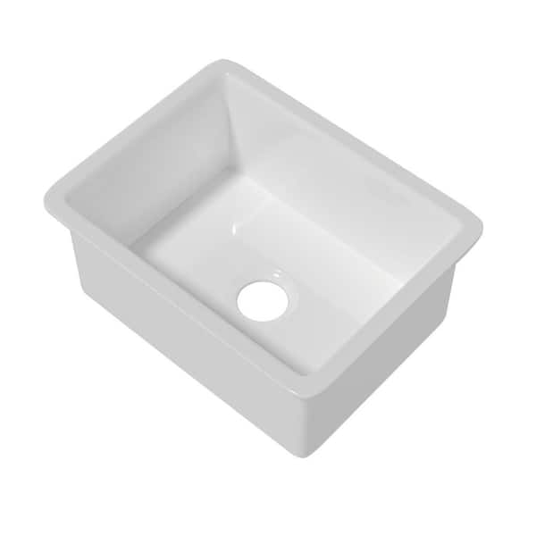 White Fireclay 24 in. Drop-In/Undermount Dual Mount Single Bowl Kitchen Sink Fireclay Kitchen and Sink Grid and Strainer
