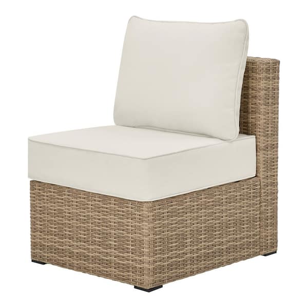 Crystal Ridge Wicker Outdoor Modular Sectional Armless Chair with Almond CushionGuard Cushions