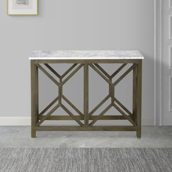 THE URBAN PORT Agas 41 in. White Rectangle Marble Console Table with Sandblasted Washed Ash Gray Frame