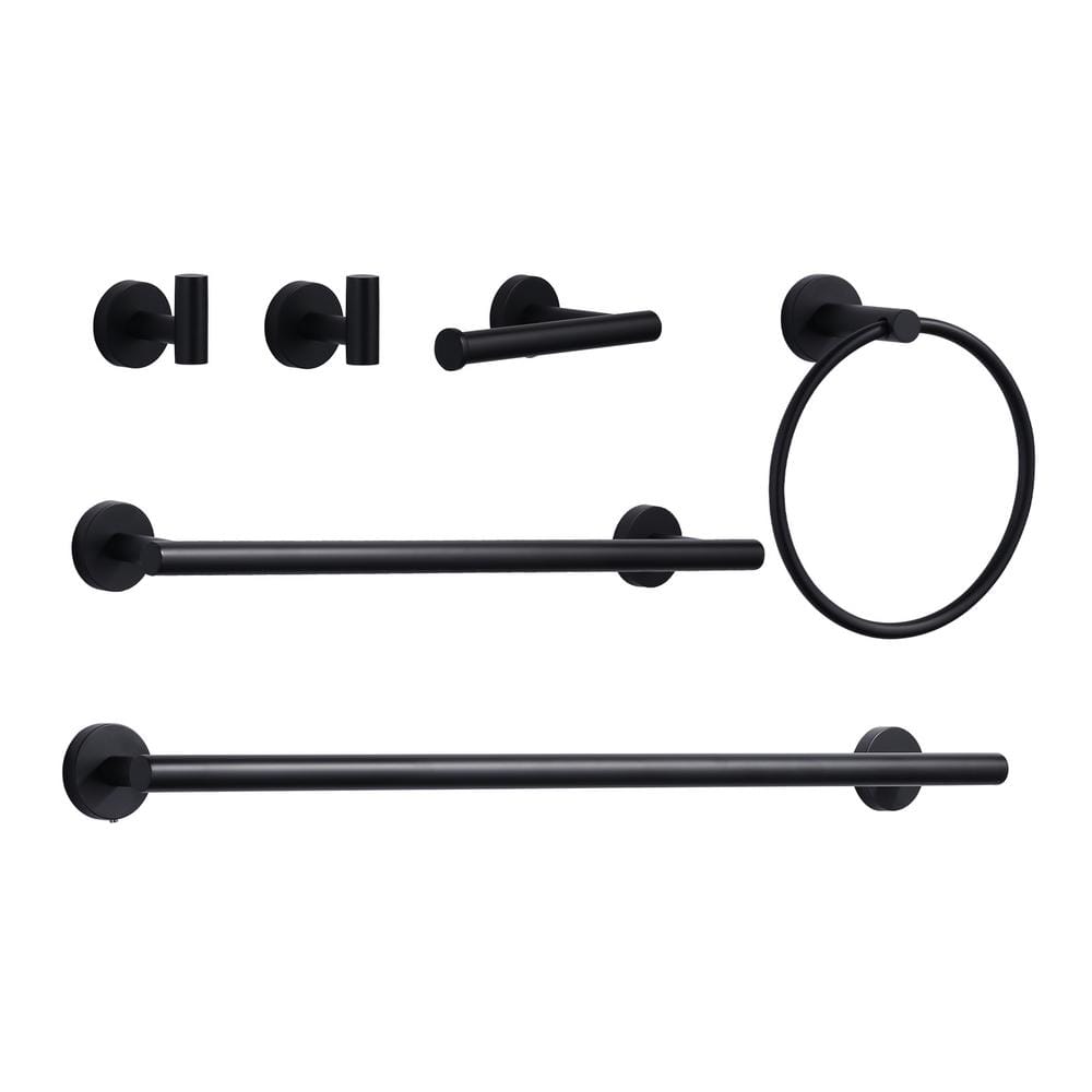 6 -Piece Bath Hardware Set with 2-Towel Hooks, Towel Ring, Toilet Paper Holder and 2-Towel Bars in Matte Black price history on PriceWatchPro