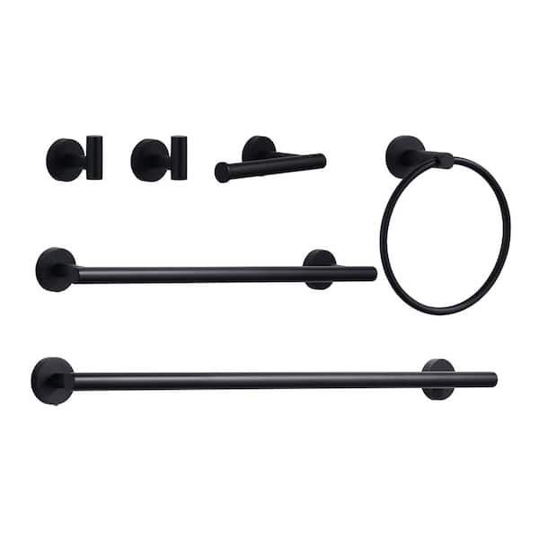 IVIGA 6 -Piece Bath Hardware Set with 2-Towel Hooks, Towel Ring, Toilet Paper Holder and 2-Towel Bars in Matte Black