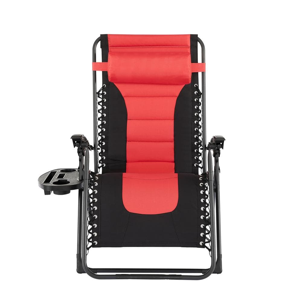 HOMESTOCK Red Zero Gravity Folding Lounge Chair with Adjustable