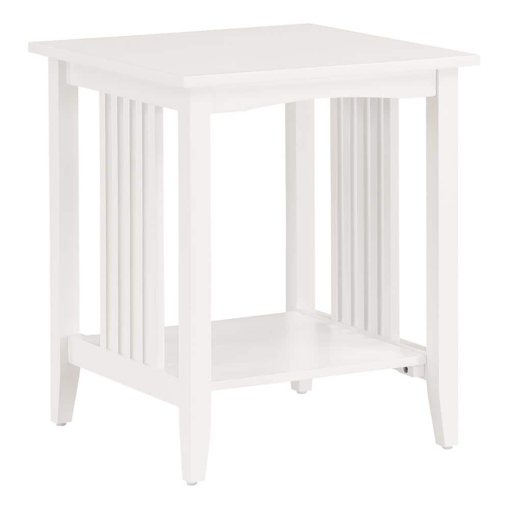 White Wood Mission Style Side Table with Shelf