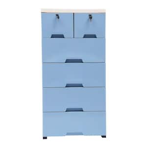 5-Tire Modern Blue Free-Standing Plastic Cabinet with 6 Drawers and 4 Wheels