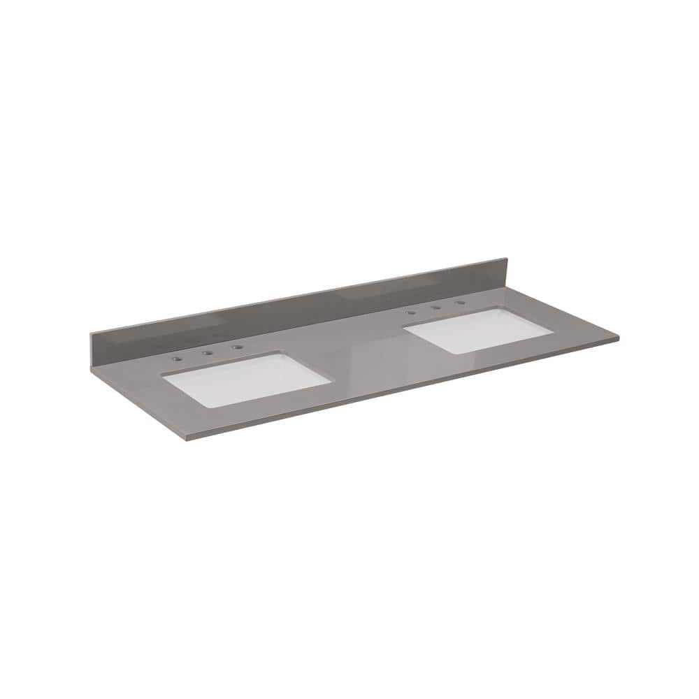Concrete Gray Composite Double Vanity Top with White Sinks