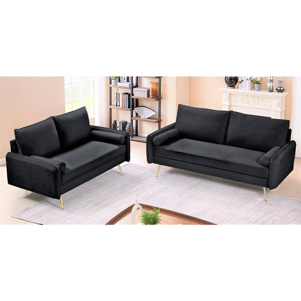 US Pride Furniture Villeda 2piece Black Velvet Living Room Set HDS5802L+S The Home Depot