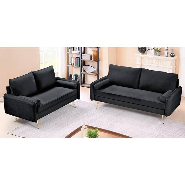 US Pride Furniture Villeda 2-piece Black Velvet Living Room Set
