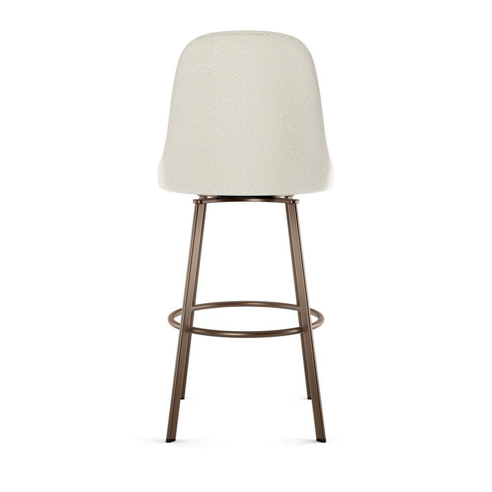 Cream Bouclé Polyester and Bronze Metal Swivel Bar Stool