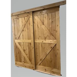 Double 42 in. x 84 in. Solid Core Clear Gloss Finish Alder Wood Bypass Sliding Barn Door with Hardware Kit