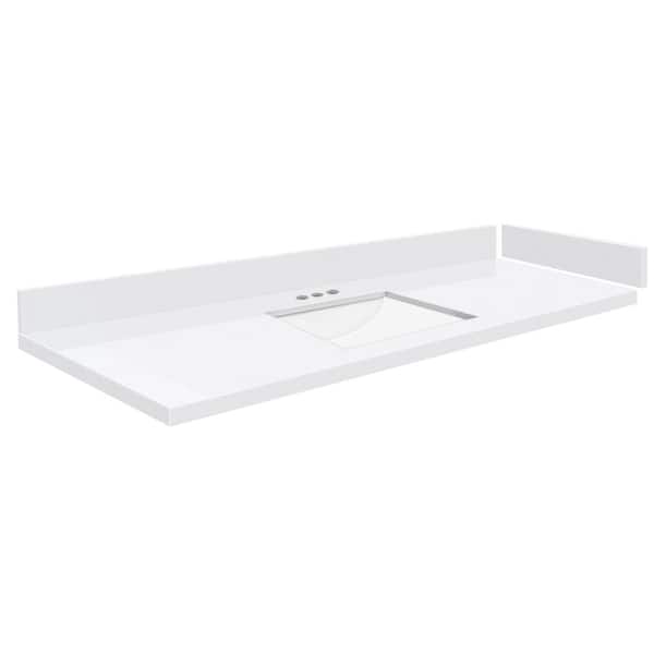 Transolid Silestone 61 in. W x 22.25 in. D Qt. White Rectangular Single Sink Vanity Top in Miami White