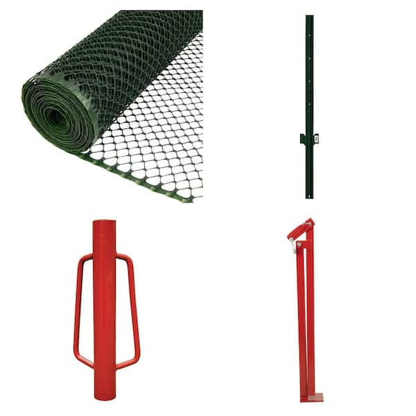 3/4 in. Mesh x 3 ft. x 25 ft. Green Poultry Fence, 4 ft. Steel U Post, Post Driver and T-Post Puller Combo