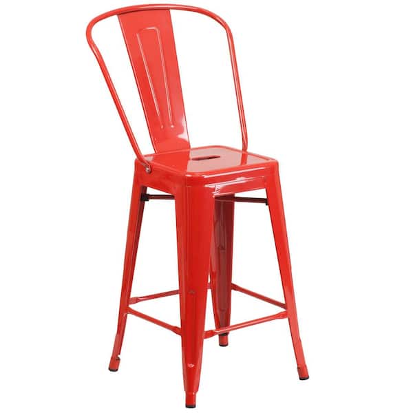 Flash Furniture 24.25 in. Red Metal Bar Stool