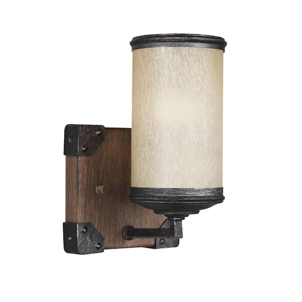 Generation Lighting Dunning 5 in. W. 1-Light Weathered Gray and Distressed Oak Wall Sconce