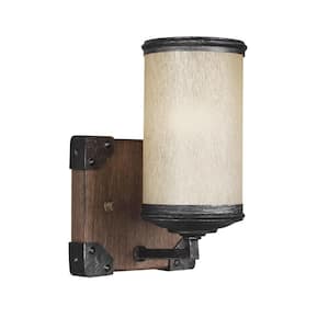 Dunning 5 in. W. 1-Light Weathered Gray and Distressed Oak Wall Sconce