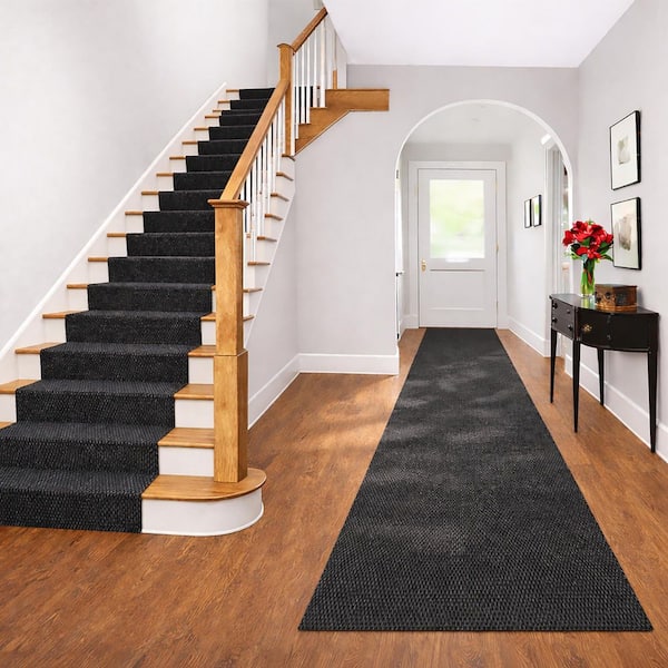 Non-Slip Hallway Runner Rug by The Foot Utility Mat For Home/Office Black Hobnail, 2.6 ft. x 25 ft.