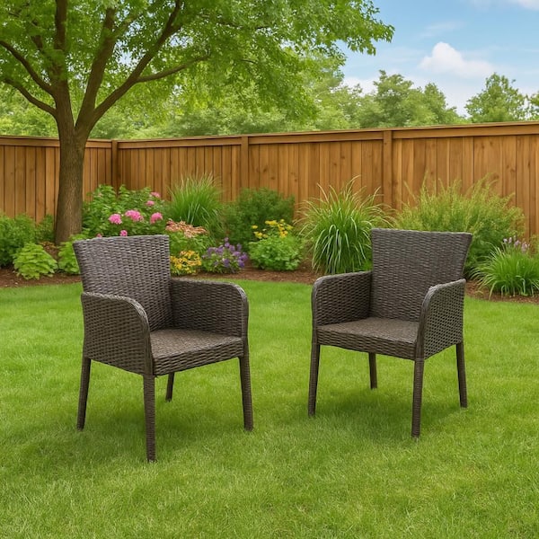 Gray Wicker Frame Outdoor Dining Chair (Set of 2)