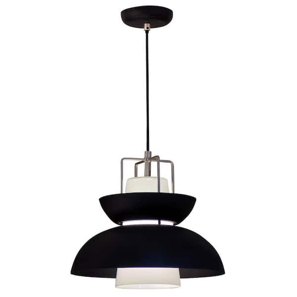 Unbranded Century 1-Light Steel Sand Black Pendant with Frosted Glass Shade