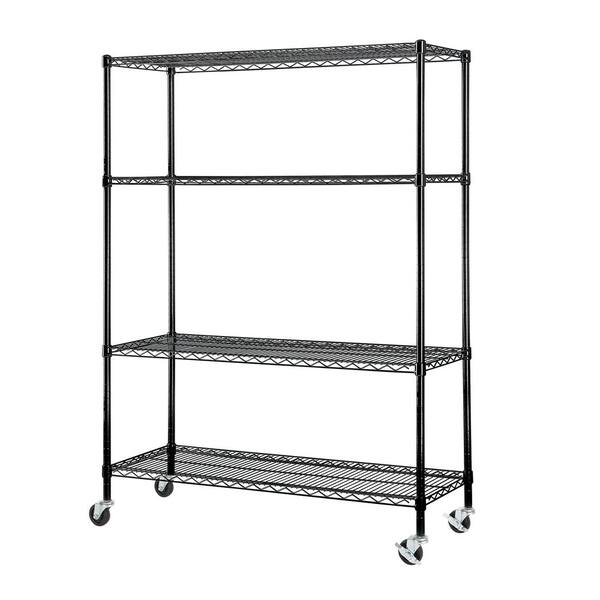 Excel 65 in. H x 48 in. W x 18 in. D 4-Tier Wire Shelving with Casters in Black