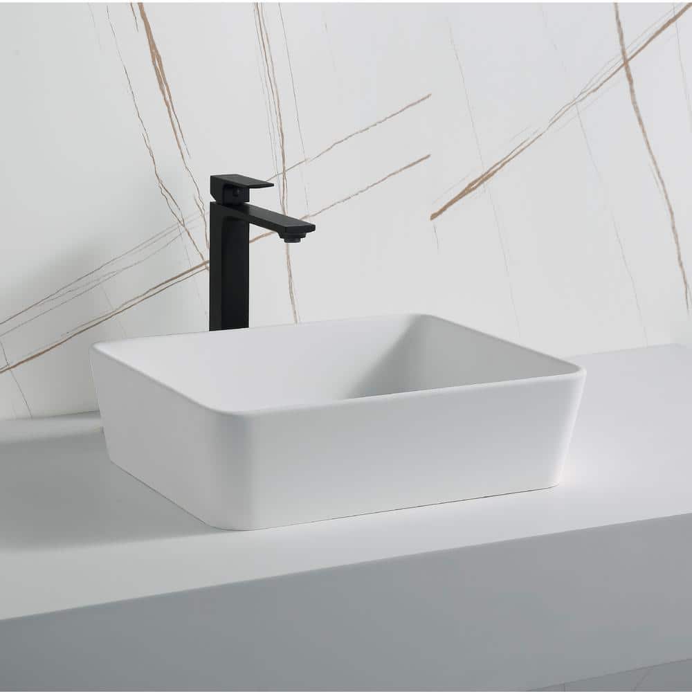 Matte White Acrylic Rectangular Above-Counter Vessel Sink