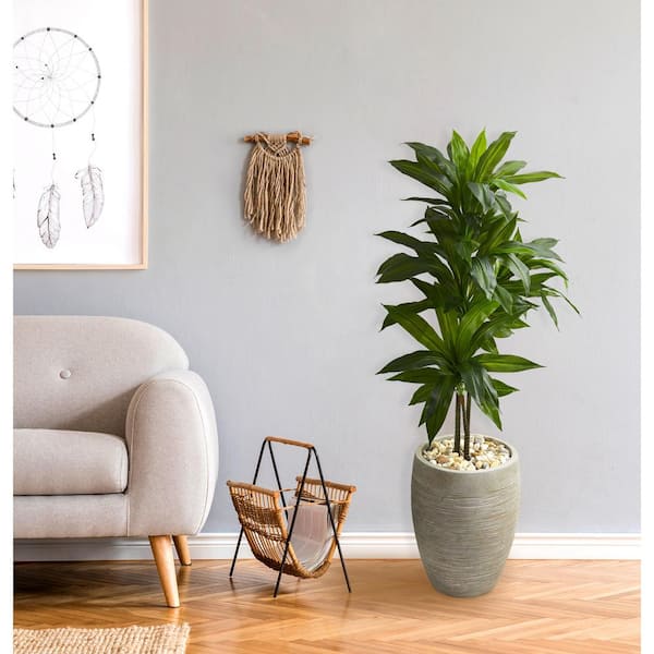 Nearly Natural Real Touch 4 ft. Indoor Dracaena Artificial Plant in Sand  Planter 6456