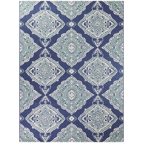 Balta Oak Hill Dark Blue Ft X Ft Medallion Indoor Outdoor Area Rug The Home Depot