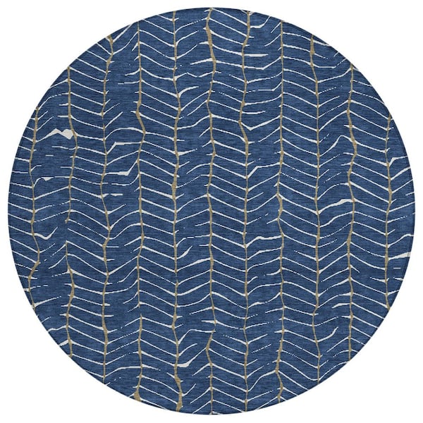 Chantille Machine Washable Indoor/Outdoor Abstract ACN3038 Navy 8 ft. x 8 ft. Round Rug