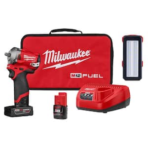 M12 FUEL 12V Li-Ion Brushless Cordless Stubby 3/8 in. Impact Wrench Kit with M12 Rover Service & Repair Flood Light