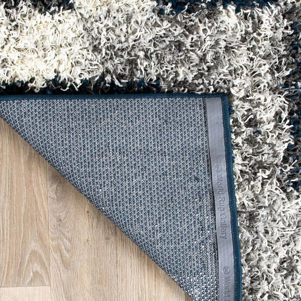 Navy and Gray Rectangular Synthetic Shag Area Rug 7'10" x 10'