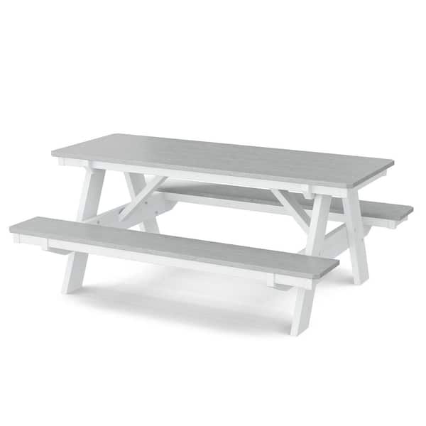 Wildridge Heritage 72 in. Light Gray and White Rectangle HDPE Plastic Picnic Table Seats 6 People