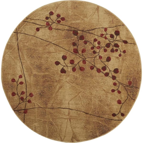 8 ft. Round Brown Floral Washable Runner Rug